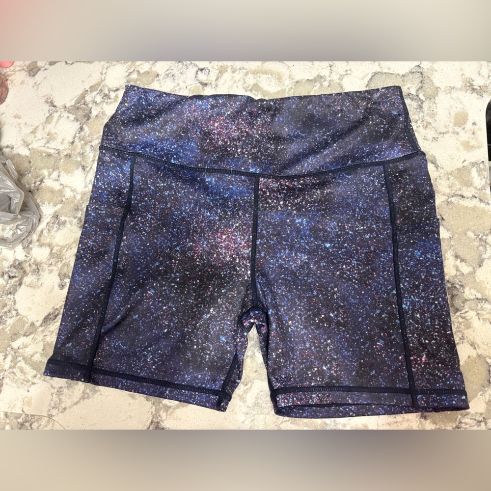 Galaxy Print Athletic Shorts - Navy Multicolor